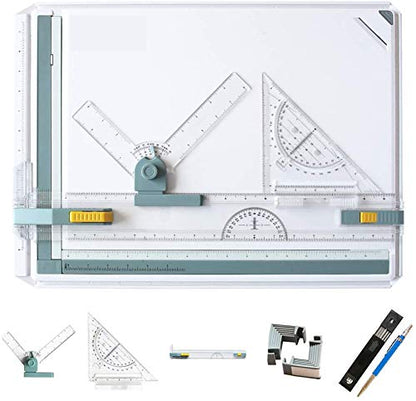 Frylr Inch A3 Drawing Board Drafting Table Multifunctional Drawing Board Table with Clear Rule Parallel Motion and Angle Adjustable Measuring System - size: 14"W x 19.7"H