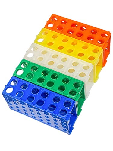 MUHWA 4 Way Plastic Test Tube Rack Assorted Colors, Blue, Green, White, Orange, Yellow Pack of 5
