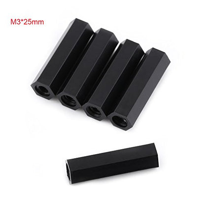 100pcs Black Nylon Spacers, Pa66 M3 Female X M3 Female Hex Threaded Spacer Standoff Hardware Spacers (M3x25) - size: M3x25