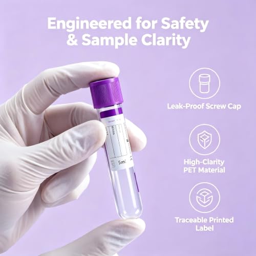 100 Pcs 3ml Plain Plastic Sample Tubes with Purple Cap for Lab Use - color: purple-3ml-100
