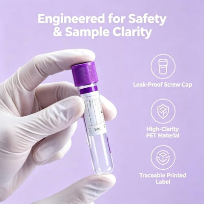 100 Pcs 3ml Plain Plastic Sample Tubes with Purple Cap for Lab Use - color: purple-3ml-100