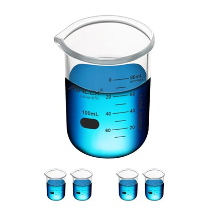 3.4oz(100ml) Sturdy Glass Beaker, 3.3 Borosilicate Griffin Low Form with Printed Graduation, Pack of 4, BKL100-004 - style: Vol.100ml, Pack of 4
