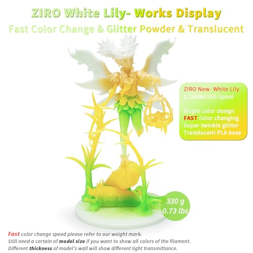 ZIRO 3D Printer Filament, Fast Color Change Twinkle Effect 1KG, White Lily - color: White Lily