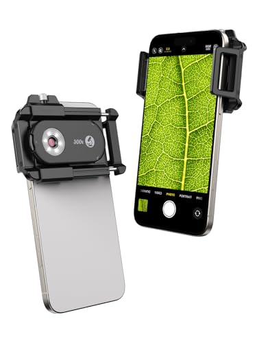 MIAO LAB 300X Phone Microscope Lens, Phone Camera Micro Lens with Universal Clip/LED Light/CPL, Mini Pocket Microscope Attachment for iPhone 17/16/15/14/13 Series and Most Smartphone MS300(300X)