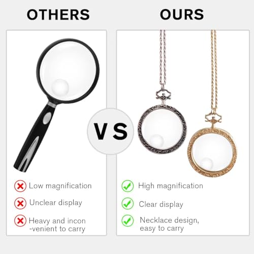 YYHSND 10X Magnifying Glass Necklace Magnifier Necklace Pendant Optical Magnifier with Chain Necklace for Library, Reading, Zooming and Jewelry (Pure Gold) - color: Pure Gold