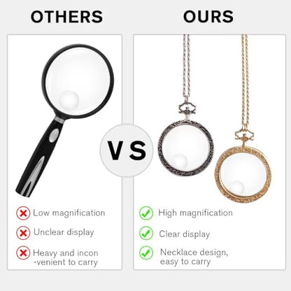 YYHSND 10X Magnifying Glass Necklace Magnifier Necklace Pendant Optical Magnifier with Chain Necklace for Library, Reading, Zooming and Jewelry (Pure Gold) - color: Pure Gold