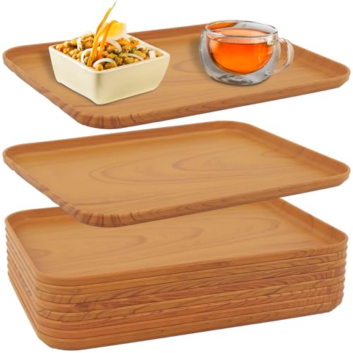 Plastic Art Trays,10 Pack Large Plastic Trays Stackable Activity Tray Crafts Organizer Tray Serving Tray,Painting, Beads,Storage & Serving Tray (12.2 x 8.9 Inches) (Brown Imitation Wood Grain) - color: Brown Imitation Wood Grain