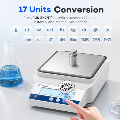 Lab Scale 6000g X 0.01g High Precision Scale Lab Analytical Balance with 17 Units & RS232, Scientific Scale Digital Gram Scale 0.01g Accuracy LCD Display Dual Power Laboratory Scale Gold Scale - size: 6000g/0.01g with RS232 / 500g Calibration Weights