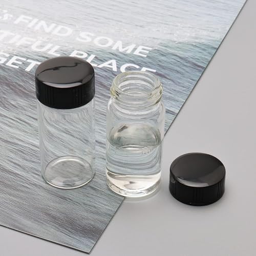 5ML Clear Glass Sample Vial, Liquid Sampling Sample Glass Bottle, Borosilicate Storage Glass Vial,18 * 40mm, Black 15-425 Polypropylene Screw Cap with PE Liners, Pack of 100 - size: 5ML