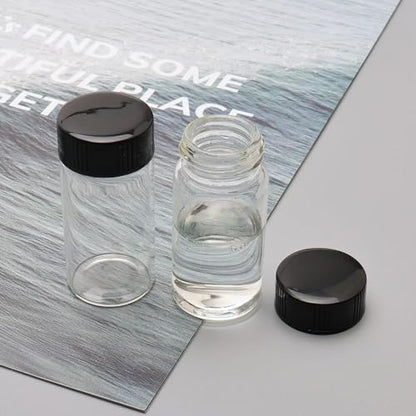 5ML Clear Glass Sample Vial, Liquid Sampling Sample Glass Bottle, Borosilicate Storage Glass Vial,18 * 40mm, Black 15-425 Polypropylene Screw Cap with PE Liners, Pack of 100 - size: 5ML