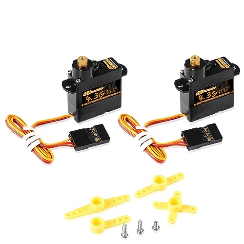2PCS 4.3G Mini Servo, RC Micro Digital Servo Motor Metal Gear Coreless Steering Servos for Fixed-Wing Helicopter Airplane Drone 1/24 1/28 RC Car SCX24 Boat Robot Toy - color: Metal Gear