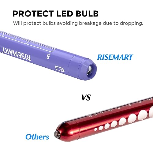 RISEMART Pen Lights for Nurses, 2Pack Reusable Medical Pen Light with Pupil Gauge and Ruler, White Light LED Penlight for Nurse Student Doctors EMT (White/Purple) - color: White and Purple