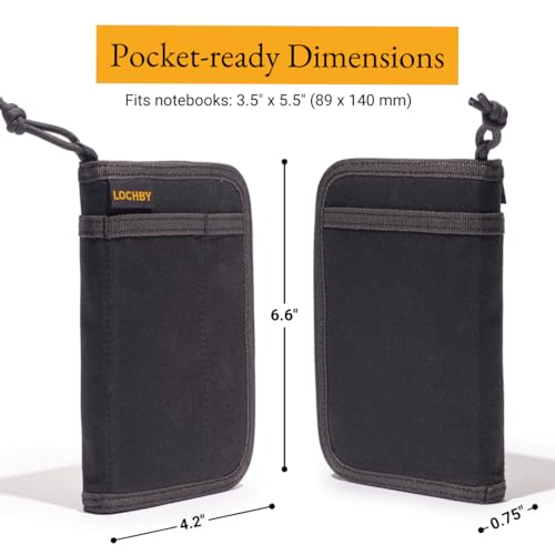 LOCHBY® Pocket Journal | Tomoe River 3.5" x 5.5" Notebook | Waxed Canvas | Ideal for Travelers & Daily Use, Fits Field Notes, Moleskine Cahier - color: Black, size: Pocket-size Zipper
