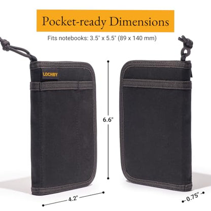 LOCHBY® Pocket Journal | Tomoe River 3.5" x 5.5" Notebook | Waxed Canvas | Ideal for Travelers & Daily Use, Fits Field Notes, Moleskine Cahier - color: Black, size: Pocket-size Zipper