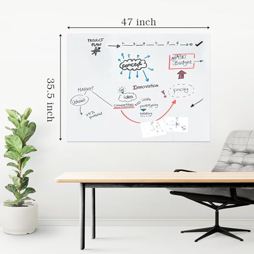 ZNCMRR 47"x35.5" Whiteboard Sticker for Wall White Board Dry Erase Paper - size: 47"W x 35.5"H
