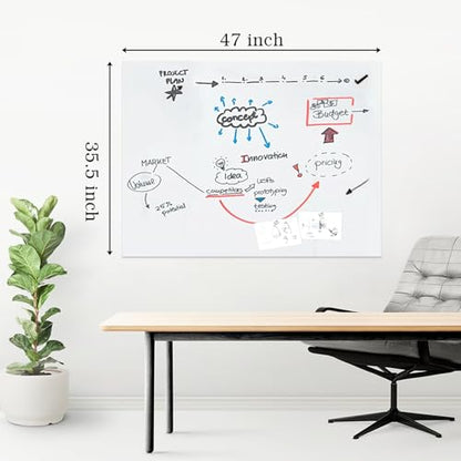 ZNCMRR 47"x35.5" Whiteboard Sticker for Wall White Board Dry Erase Paper - size: 47"W x 35.5"H