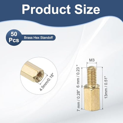 PATIKIL 50 Pcs Male to Female Thread Spacer Screws M3 x 7mm + 6mm Brass Hex Standoff PCB Motherboard Spacer Screw Nut for Drone Quadcopter Computer Electronic Projects Circuit Board - size: M3 x 7mm + 6mm