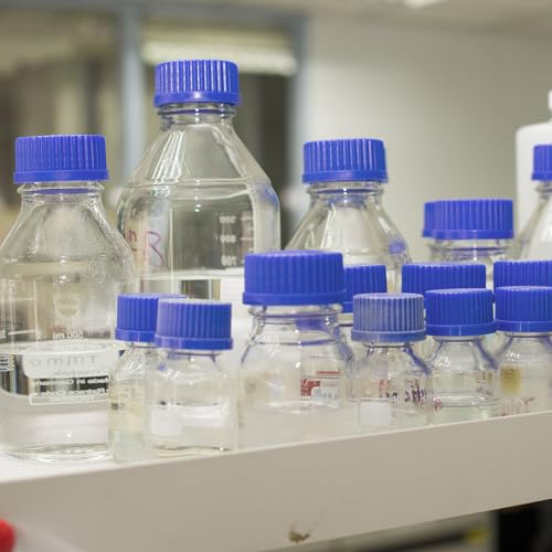PATIKIL 10 Pack Reagent Media Storage Bottles, 50ml Borosilicate Glass Graduated Round Bottles with GL32 Blue Screw Cap for Lab Water Reagent Liquids, Clear - size: 50ml