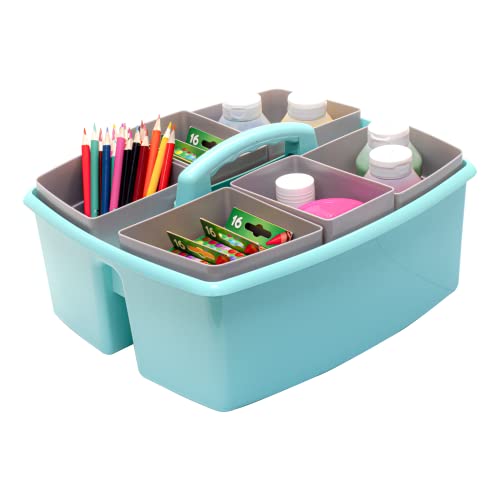 Storex Large Classroom Caddy with Cups, 13 x 11 x 6.575 Inches, Teal, Case of 2 (00984U02C) - color: Teal, size: 2-Pack, style: Large with Cups