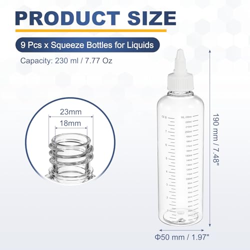 PATIKIL 230ml 8oz,9 Pcs Plastic Squeeze Dispensing Bottle,Transparent,White - color: Transparent/White, size: 230ml