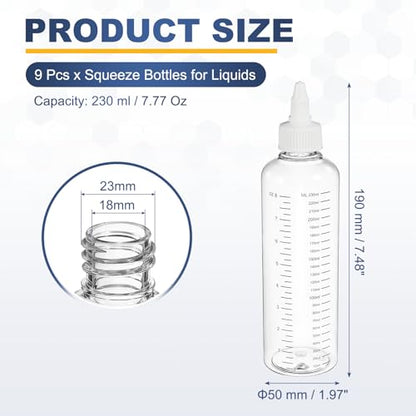 PATIKIL 230ml 8oz,9 Pcs Plastic Squeeze Dispensing Bottle,Transparent,White - color: Transparent/White, size: 230ml