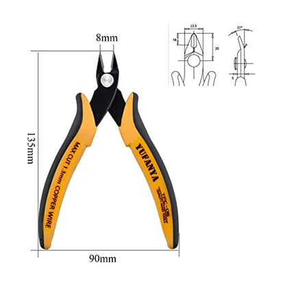 Micro Flush Cutter,Ultra Sharp Micro Wire Cutter Side Cutter with Internal Spring & Soft Rubber Handle,Diagonal Cuting Pliers for Electronics,jewelry making,Plastic,Zip Ties,Yellow & Black - size: 2 Pack