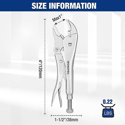 WORKPRO Locking Pliers, 4-inch Mini Curved Jaw Vice Grips pliers - size: 4"