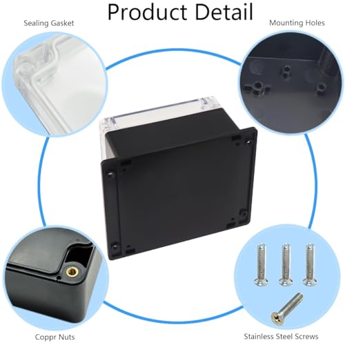 Junction Box IP65 Waterproof ABS Plastic Electrical Project Case Power Junction Boxes, Clear Cover Project Box with Fixed Ear 6.30x6.30x3.54 inch (160 x 160 x90 mm) - color: Clear, size: 6.30"x6.30"x3.54"