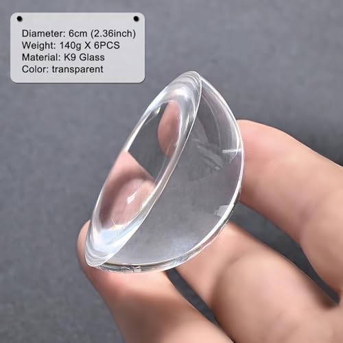 6PCS 2.36in Crystal Magnifying Glass Dome Paper Weights Small Magnifying Glass for Reading Books Aid Optical Half Ball Magnifier for Physics Classroom Paperweight for Home Decor