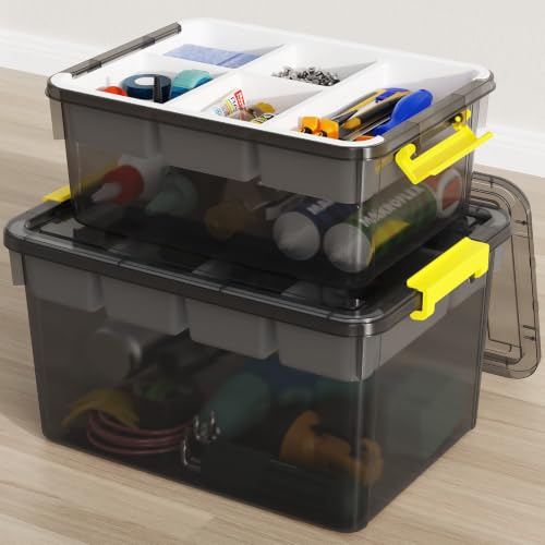 20&40Qt Stackable Storage Bins with Lids Trays Craft Box Organizers,2Pack - color: Clear Grey S, size: 20QT+40QT-2Pack