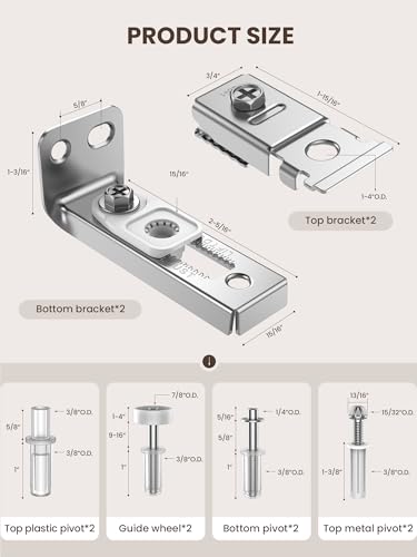 Bifold Door Hardware Repair Kit - 2 Pack Bi-fold Sliding Closet Door Hardware Kit for 7/8" to 1" Track, Folding Pocket Door Replacement Parts Set Include Top Bottom Pivots Bracket and Guide Wheel - size: 2 Pack