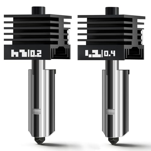 2Pcs 0.2MM 0.4MM Bamboo A2L/X2D/P2S/H2 Hotend Kit for Bambu Lab A2L P2S H2 Series 3D Printer, All-Metal 500℃ Extruder Hot End Print Head Replacement with Hardened Steel Nozzle,Heater Block - size: 2MM&4MM