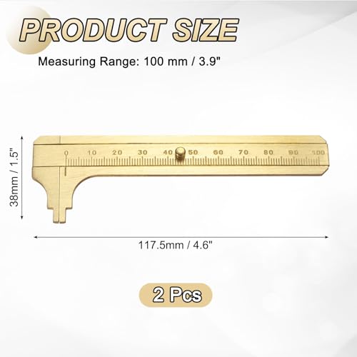 uxcell Pocket Caliper Ruler 100mm Brass Sliding Gauge Mini Caliper Precision Double Scales Metric Measurement Tool Drawing Measuring Ruler Gold 2 Pcs - size: 100mm
