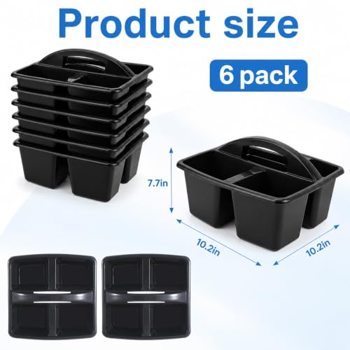 6 Pack 4 Compartment Classroom Caddy with Handle, Black - color: Black