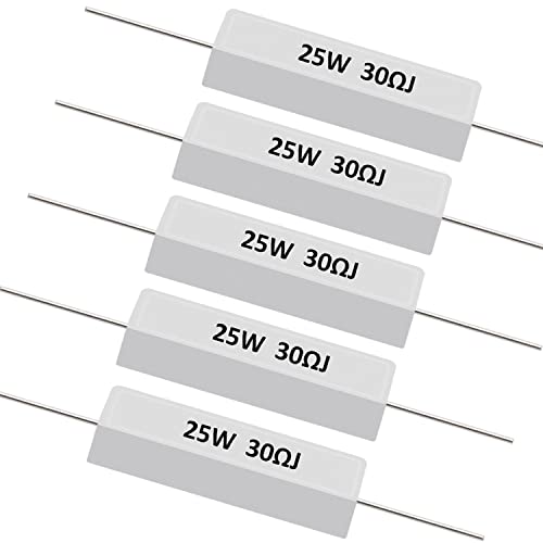 smseace 5pcs 25W 30ohm Ceramic Cement resistors ±5% Tolerance Cement resistors Used in Computer, TV Set, Apparatus - size: 25W-30 ohm