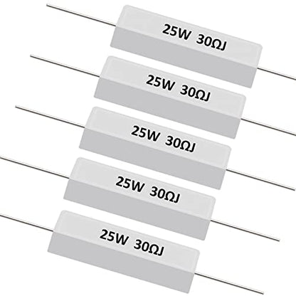 smseace 5pcs 25W 30ohm Ceramic Cement resistors ±5% Tolerance Cement resistors Used in Computer, TV Set, Apparatus - size: 25W-30 ohm