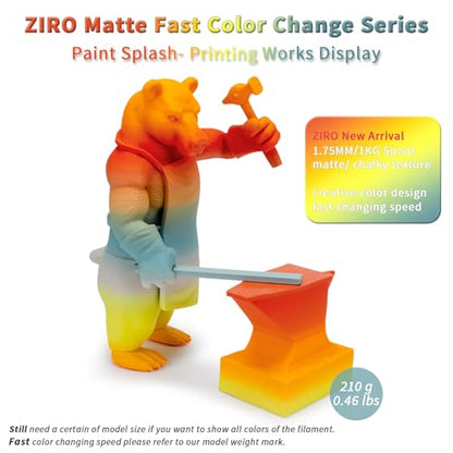 ZIRO 3D Printer Filament PLA, Fast Color Change Matte, 1KG Paint Splash - color: Paint Splash (Matte)
