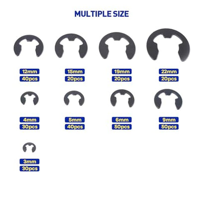 Boatsea 300Pcs E-Clip Circlip Assortment Set, External Retaining Clips Assortment Set, Alloy Steel Circlip Kit, Anti Walk Washers, Includes 17 Sizes of 1/16" - 7/8" - size: E-Clip 300PCS