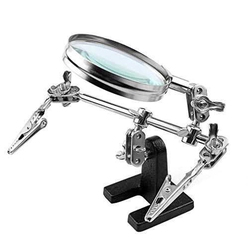 Helping Hands Magnifier Stand with Dual Alligator Clips Adjustable – FEITA 5X Magnifying Glass Perfect for Soldering, Crafting, Hobby, Micro Objects