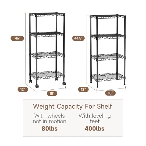 Golpart 4Tier Adjustable Storage Shelves Metal Wire Shelving Standing Shelf - color: Black, size: 4-tier-11.6"Dx17.6"Wx44.2"H
