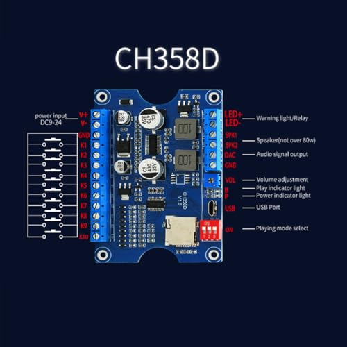 Voice Playback Module with 1GB Card,80W Low Lever Trigger DC 9-24V CH358D Chip Support USB Download, MP3 Hardware Decoding,10-Way Button One-to-One,8 Combined Voice Board for Industry Broadcast. - size: JR-CH358D-TF-Voice Playback Board