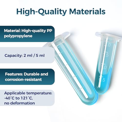 100Pcs 2ml Centrifuge Tubes with Snap Cap, Small Sterile Microcentrifuge Tube Test Vials Plastic Sample Storage Container Clear Graduated Non-Pyrogenic, DN/RNase Free for Lab - size: 2ML-100PACK