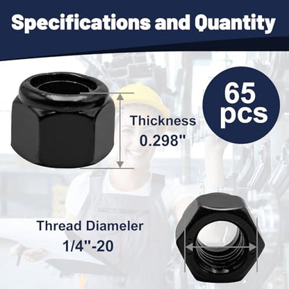 ZQZ 1/4-20 Stainless Steel Nylon Lock Nuts,65Pcs Nylock Insert Nut Black304 - color: Black, size: SAE 1/4-20; 65pcs