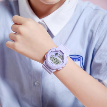 findtime Digital Watch Womens Sport Waterproof White Wrist Watches for Women with Alarm Stopwatch Hourly Chime LED Display 12H/24H Calendar - color: Purple