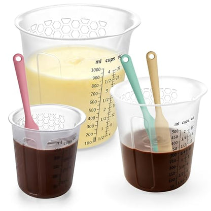 Palksky Silicone Measuring Cups Set 1-Cup & 1-Cup & 2-Cup with 3PCS Jar Spatula, Microwave Safe, Honeycomb Heat-Control Grip, Easy-Read Liquid Measuring for Baking, Cooking & Chocolate Melting - size: 500ml*1+250ml*2+Jar Spatulas*3
