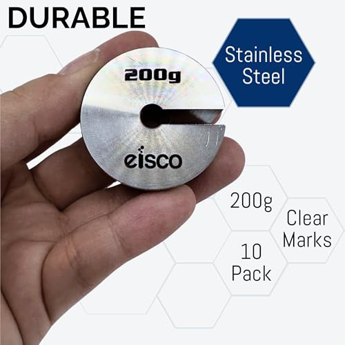 Eisco Labs - 200g Stainless Steel Slotted Mass – Durable Precision Weight with 1.5" Outer Diameter, Slotted for Lab, Physics & Educational Use, Pack of 10