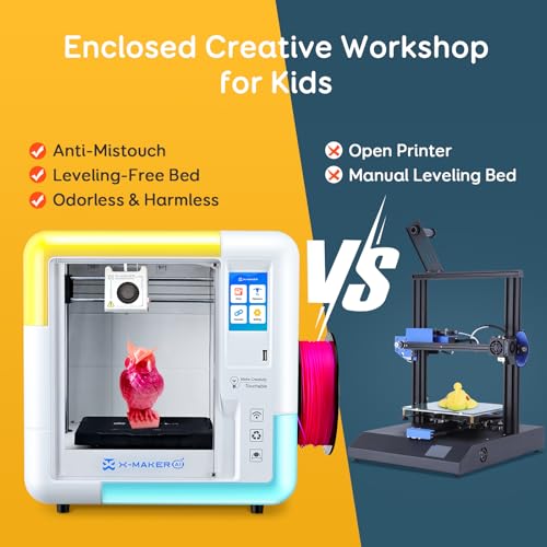 AOSEED AI 3D Printer for Kids, Fast 400mm/s, 1500+ Models, Enclosed Safe - color: White (X-MAKER AI+) + 1 PLA