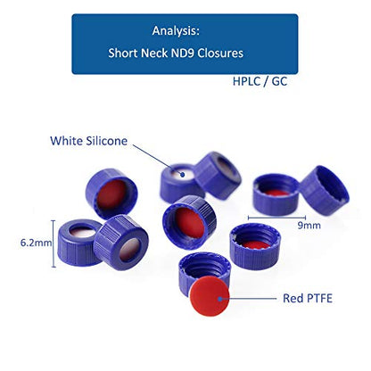 2ml Autosampler Vial, 9-425 HPLC/GC Sample Vials with Screw Caps, 100 PCS - color: Amber Vial & Red PTFE White Silicone Liner