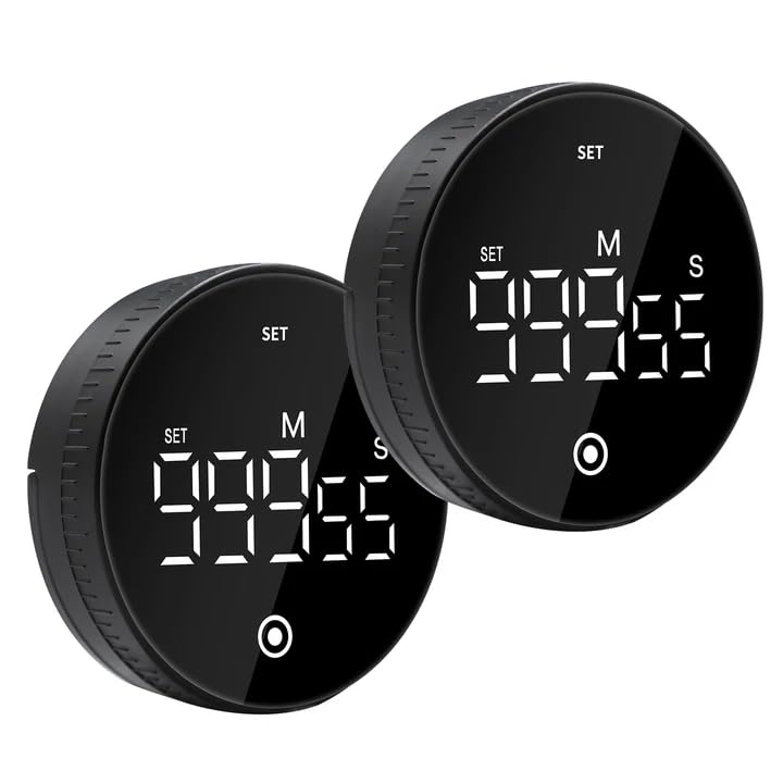 Digital Kitchen Timer, Magnetic Visual Countdown Countup Timer with Large LED Display, Adjustable Volume, Easy for Seniors and Kids, for Cooking, Classroom, Fitness, Study (2 * Black) - color: 2 * Black