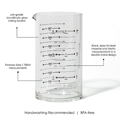 Cocktail Mixing Glass - Ethan+Ashe - Lab Series - 750 ML Dishwasher Safe, Borosilicate Glass - Bar Tools & Bartender Accessories - Batch Drink Mixing Beaker